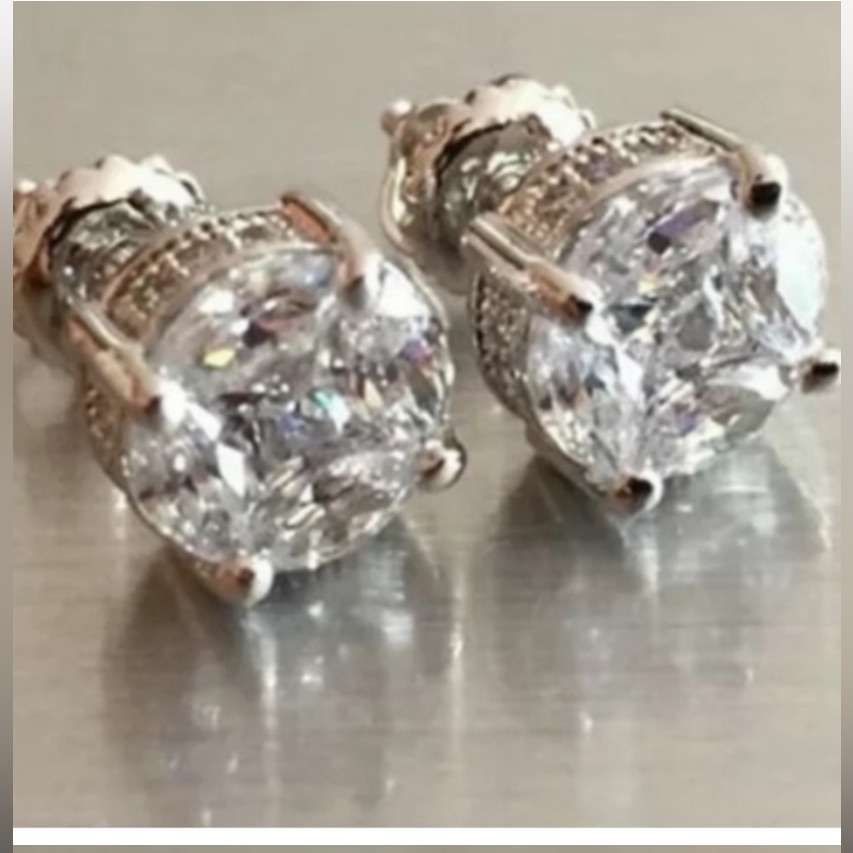- - Moissanite & 14k White Gold Vermeil Studs